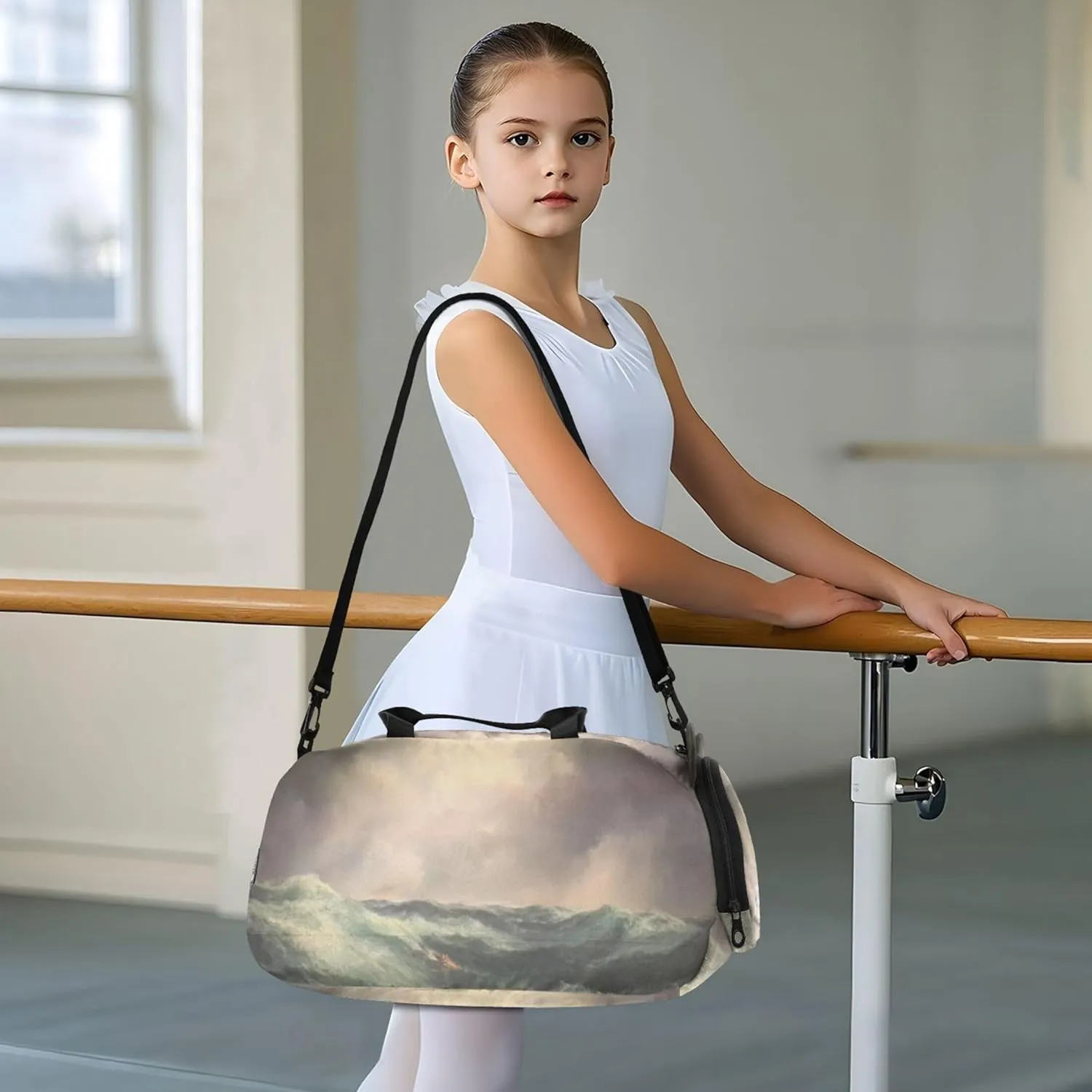 Carry on Duffel Bag Boy Toddler Weekender Bags Angry Sea Thomas Moran Print Travel Duffle Bags Girls Tote Shoe Compartment