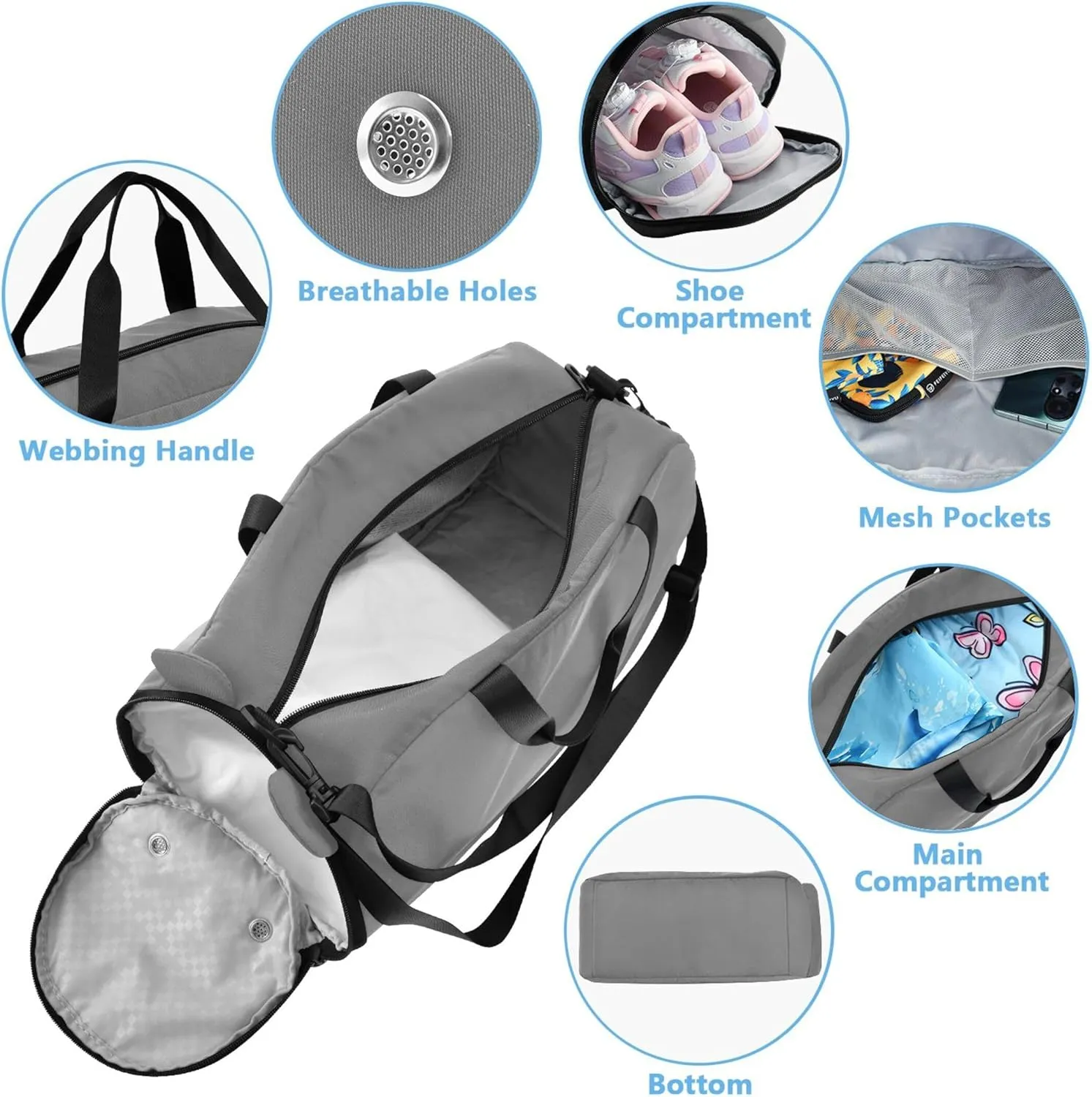 Carry on Duffel Bag Boy Weekender Overnight Dark Gray Girls Tote Duffle Bags Travel with Shoe Compartment