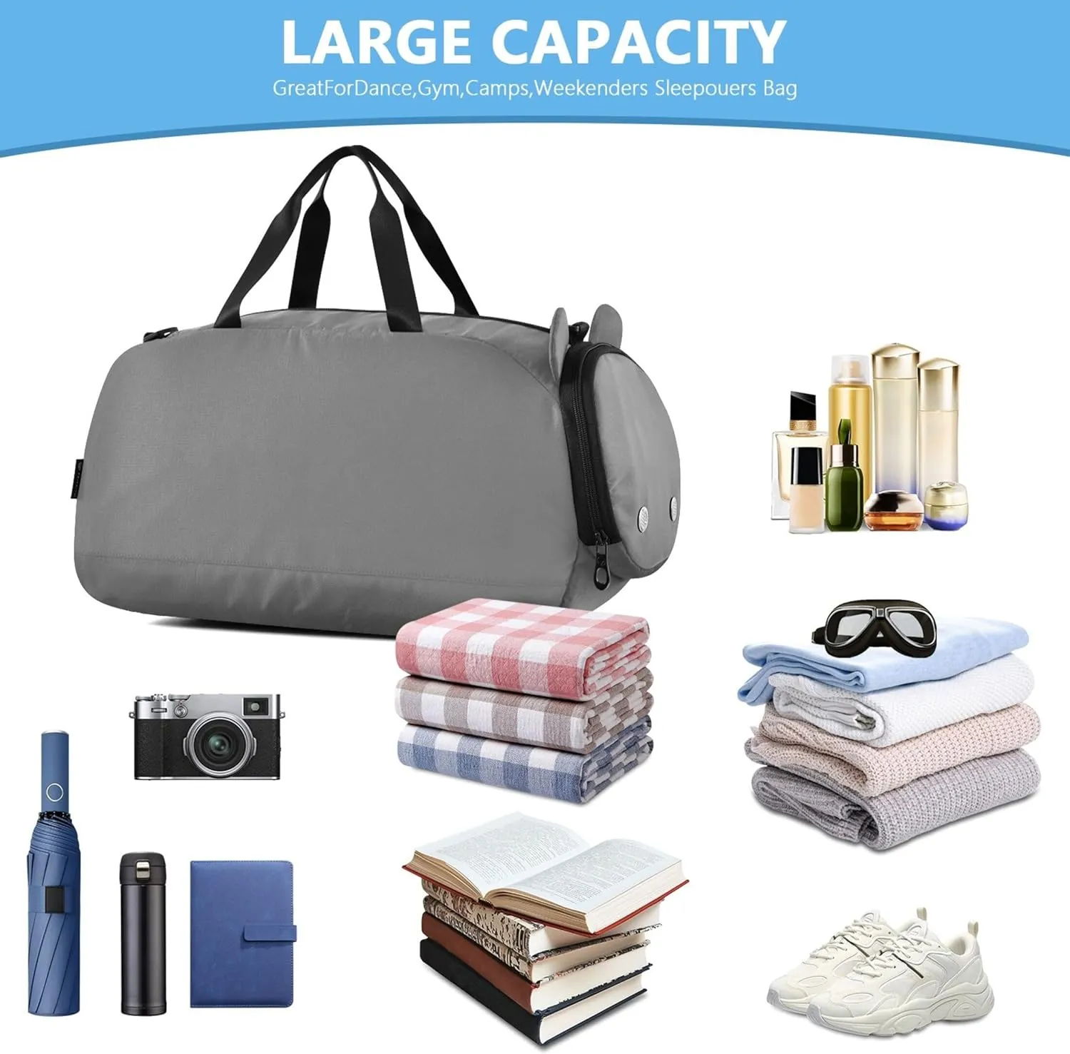 Carry on Duffel Bag Boy Weekender Overnight Dark Gray Girls Tote Duffle Bags Travel with Shoe Compartment