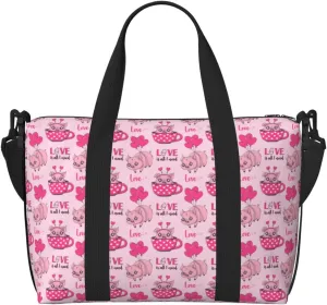 Carry On Duffle Bags Overnight Weekender Bags for Women, Cute Pig With Tea Cup Balloon Personal Item Travel Bag, Travel Essentials Sport Gym Bag for Men Women