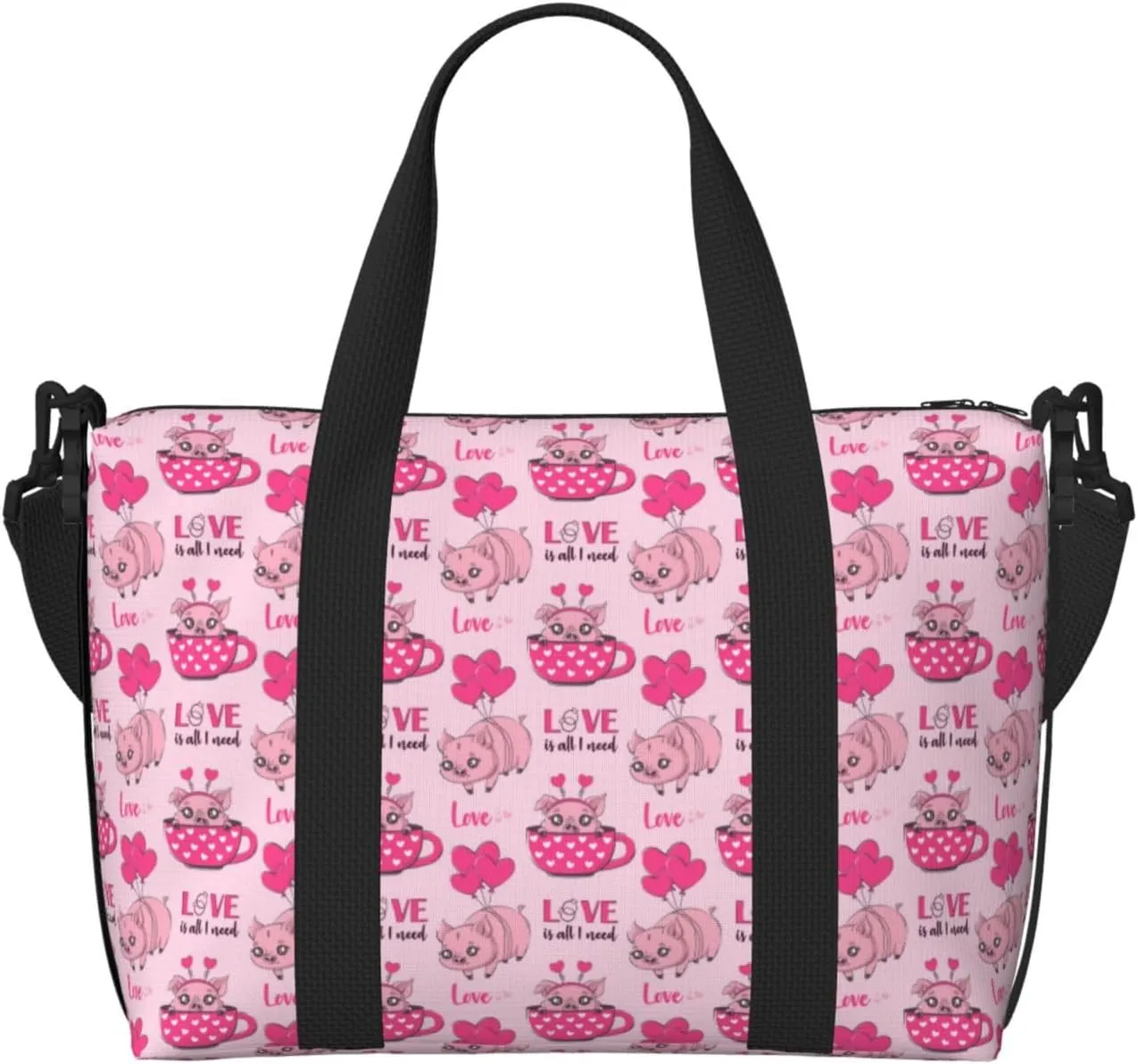 Carry On Duffle Bags Overnight Weekender Bags for Women, Cute Pig With Tea Cup Balloon Personal Item Travel Bag, Travel Essentials Sport Gym Bag for Men Women