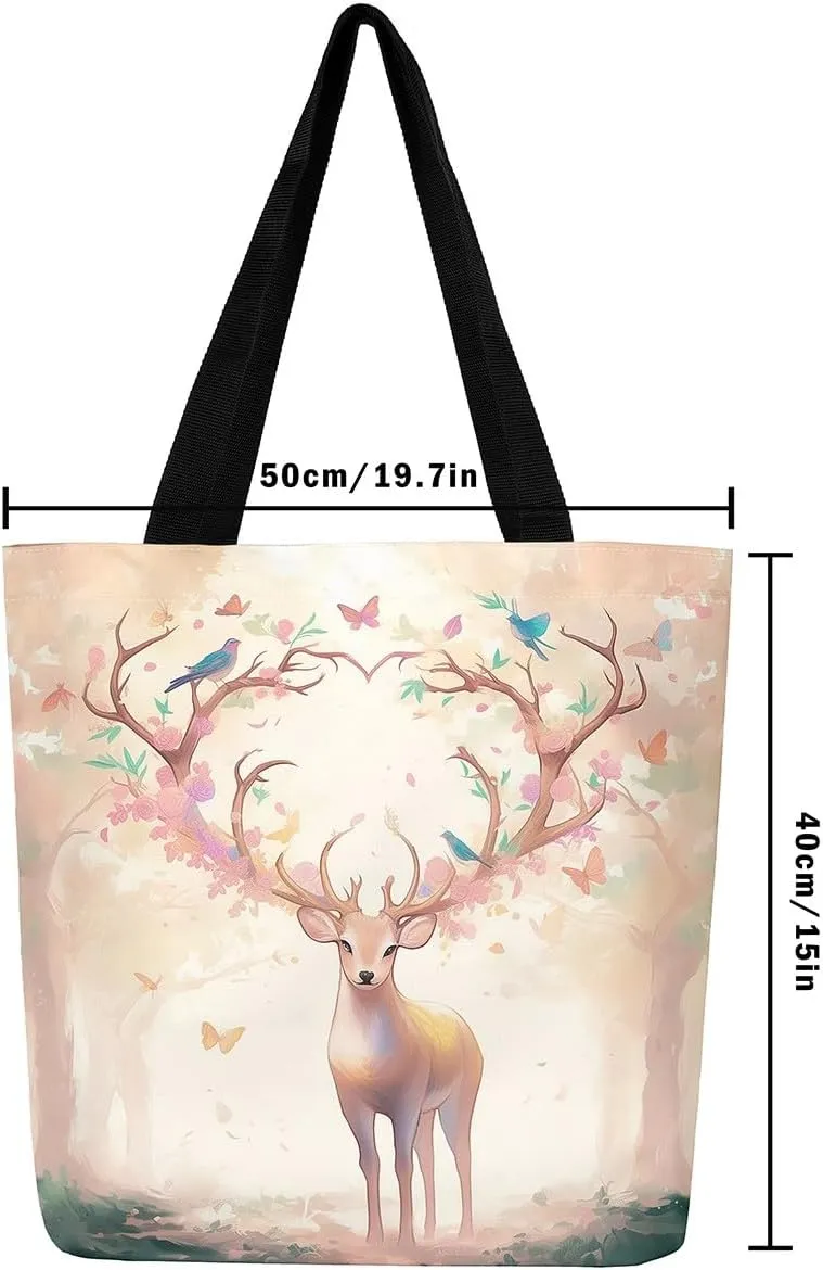 Cartoon Animals Canvas Tote Bag Valentine's Day Shoulder Handbags for Shopping,Unicorn Bag Reusable Handbag