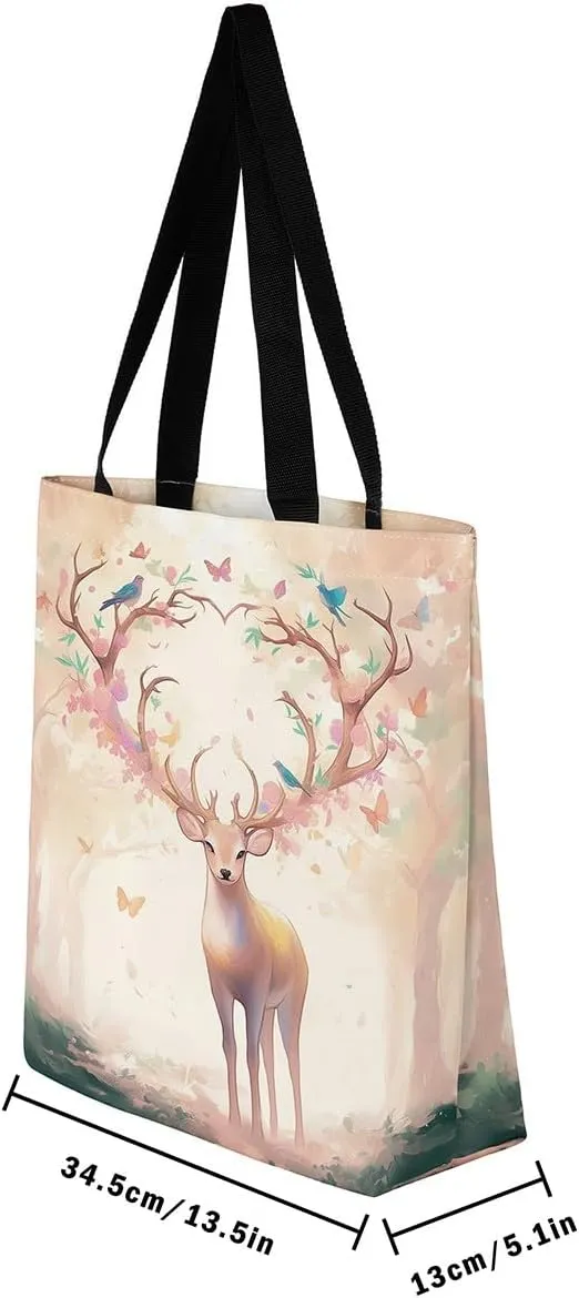 Cartoon Animals Canvas Tote Bag Valentine's Day Shoulder Handbags for Shopping,Unicorn Bag Reusable Handbag