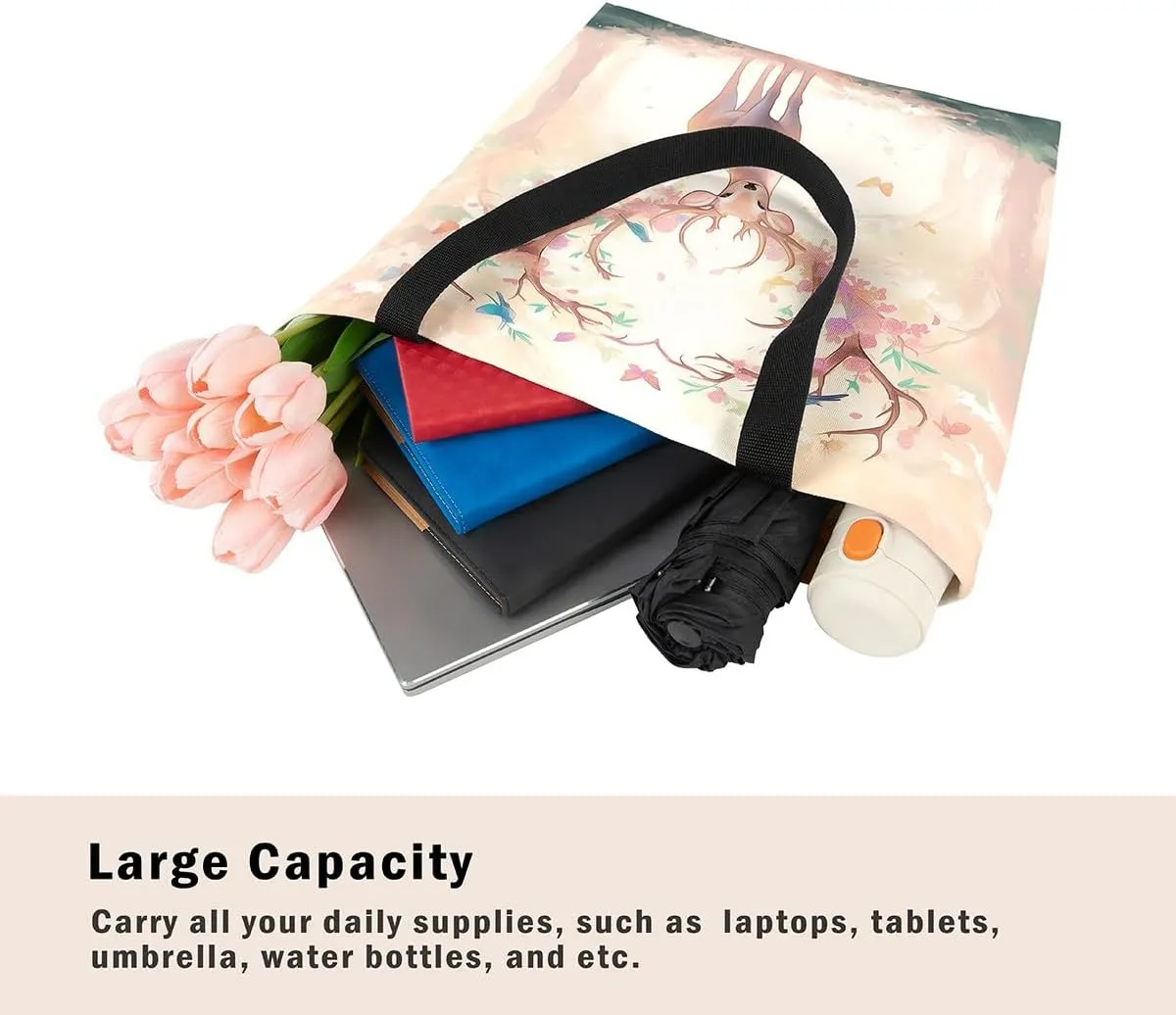 Cartoon Animals Canvas Tote Bag Valentine's Day Shoulder Handbags for Shopping,Unicorn Bag Reusable Handbag