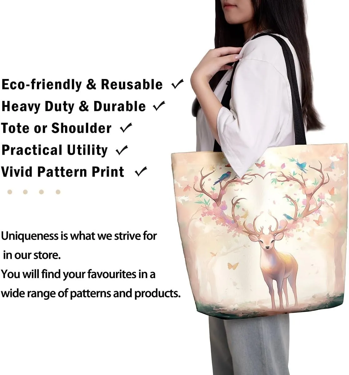 Cartoon Animals Canvas Tote Bag Valentine's Day Shoulder Handbags for Shopping,Unicorn Bag Reusable Handbag