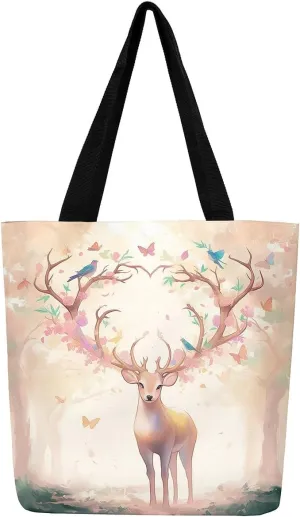 Cartoon Animals Canvas Tote Bag Valentine's Day Shoulder Handbags for Shopping,Unicorn Bag Reusable Handbag