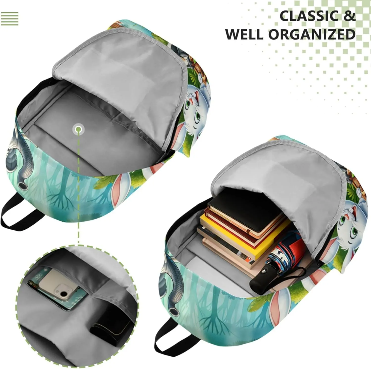 Cartoon Animals in Forest Cool Cute Backpacks for Woman Daypack School Backpack for Teens