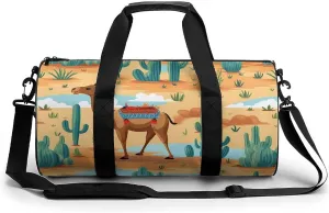 Cartoon Cactus And Camels Sports Gym Bag Durable Workout Bags Travel Duffel Bags Yoga Exercise Bag for Women Men