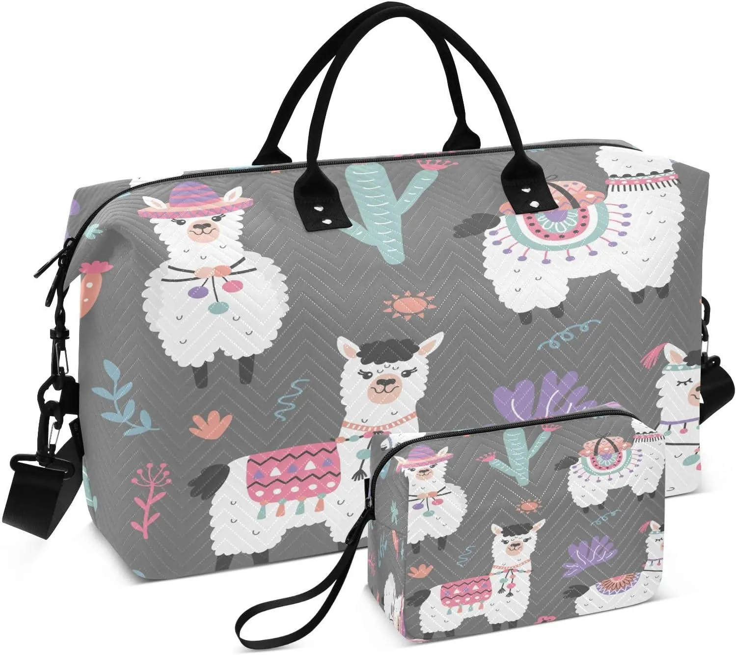 Cartoon Camel Alpaca Travel Duffel Bag, Shoulder Weekender Overnight Bags - Large Gym Bag with Wet Pocket