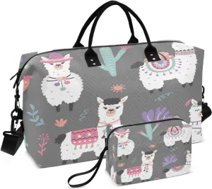 Cartoon Camel Alpaca Travel Duffel Bag, Shoulder Weekender Overnight Bags - Large Gym Bag with Wet Pocket