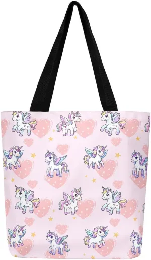 Cartoon Cat Canvas Tote Bag,Lovely Cats Tote Bag for Women,Love Heart Handbag Foldable