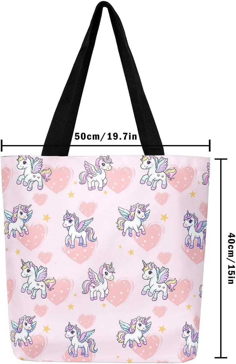 Cartoon Cat Canvas Tote Bag,Lovely Cats Tote Bag for Women,Love Heart Handbag Foldable