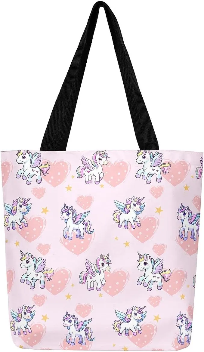 Cartoon Cat Canvas Tote Bag,Lovely Cats Tote Bag for Women,Love Heart Handbag Foldable