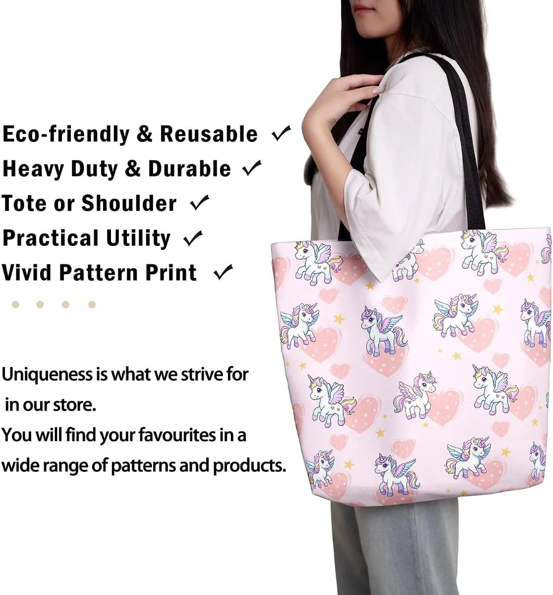 Cartoon Cat Canvas Tote Bag,Lovely Cats Tote Bag for Women,Love Heart Handbag Foldable