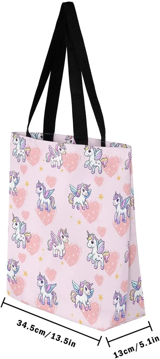 Cartoon Cat Canvas Tote Bag,Lovely Cats Tote Bag for Women,Love Heart Handbag Foldable