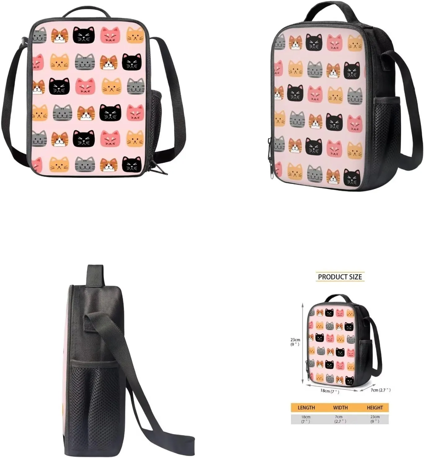 Cartoon Cat Teen Girls Backpacks Ages 8-10 Middle High School Bookbag Portable Bags for School for Girls Backpack and Lunch Box Set with Water Bottle Holder Make You Look Chic