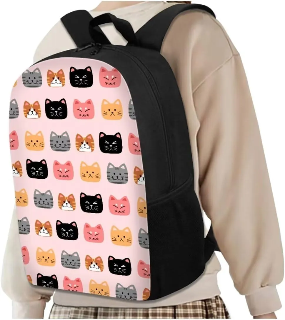 Cartoon Cat Teen Girls Backpacks Ages 8-10 Middle High School Bookbag Portable Bags for School for Girls Backpack and Lunch Box Set with Water Bottle Holder Make You Look Chic