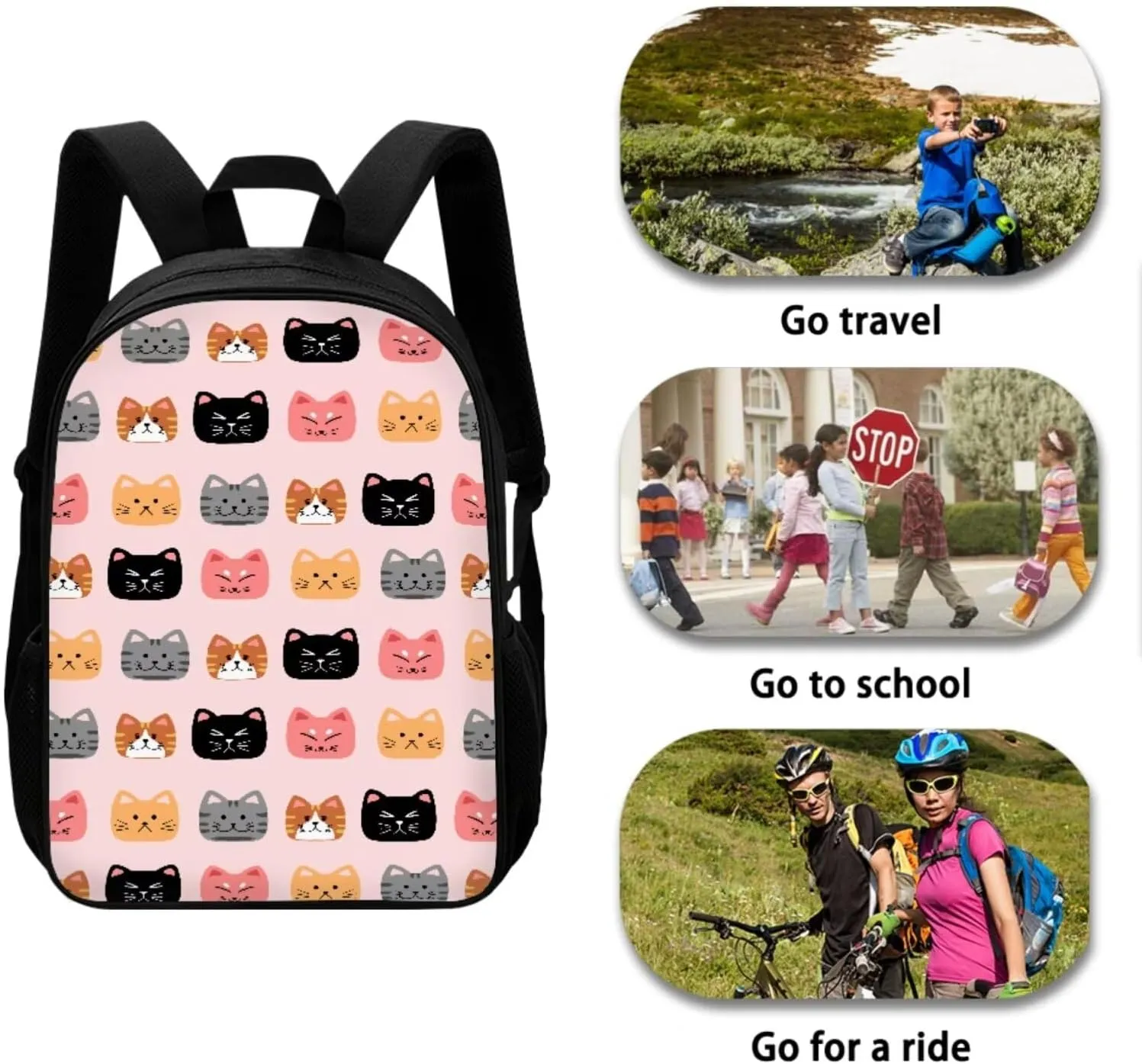Cartoon Cat Teen Girls Backpacks Ages 8-10 Middle High School Bookbag Portable Bags for School for Girls Backpack and Lunch Box Set with Water Bottle Holder Make You Look Chic