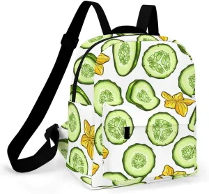Cartoon Cucumber And Flower Pattern Backpack Shoulders Bag Sports Backpack for Party Business Travel