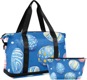 Cartoon Cute Colored Easter Eggs Travel Duffel Bags Sports Duffel Bags with Adjustable Strap for Gym Large Capacity