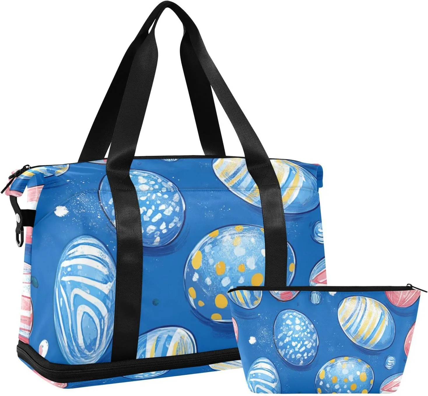 Cartoon Cute Colored Easter Eggs Travel Duffel Bags Sports Duffel Bags with Adjustable Strap for Gym Large Capacity