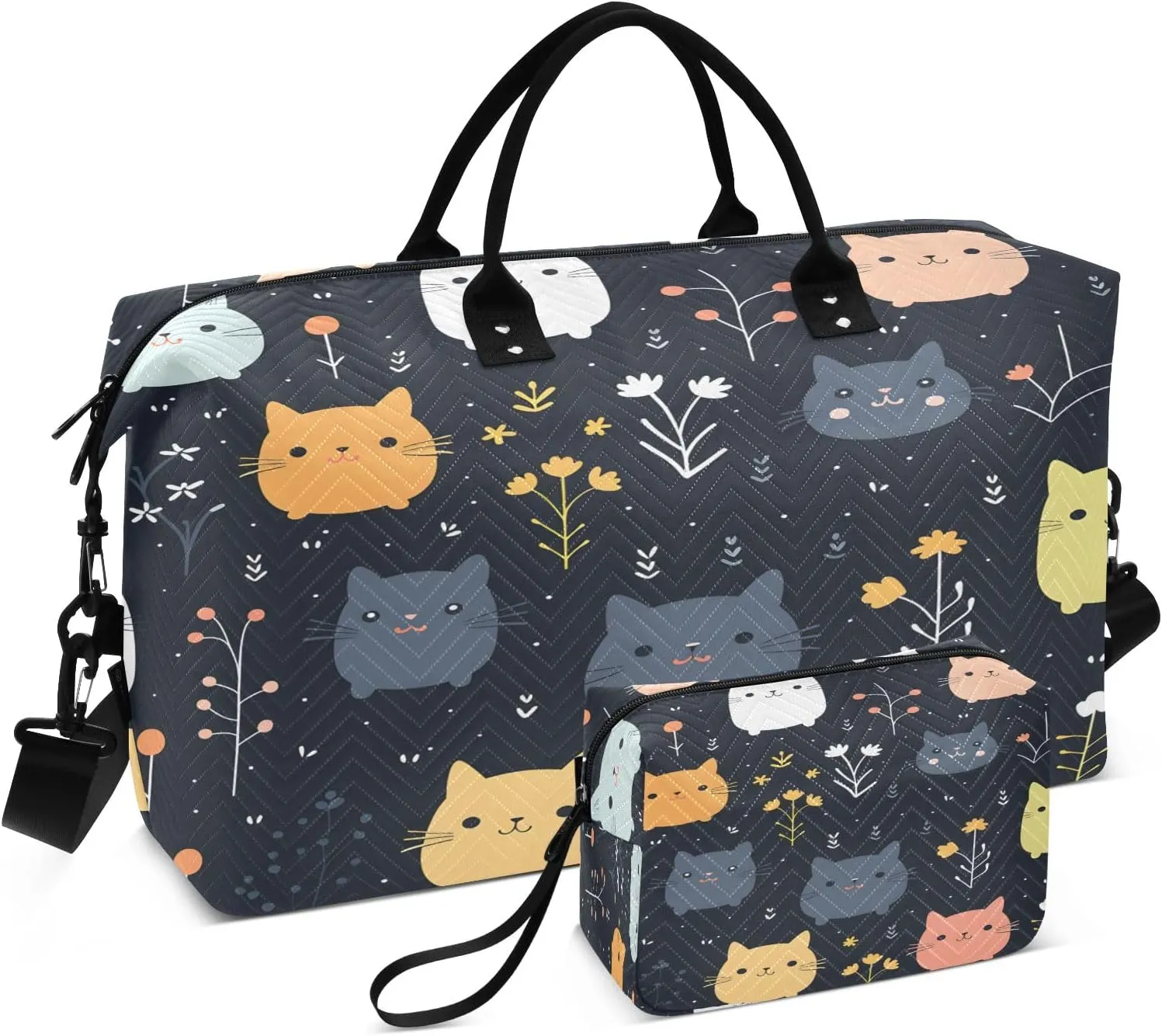 Cartoon Cute Rats Travel Duffel Bags with Toiletry Bag and Adjustable Strap for Travel Gym Yoga