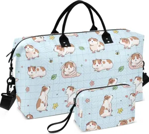 Cartoon Guinea Pigs Plaid Duffel Bag for Travel Toiletry Bags Set, Fun Women Luggage Set Traveling Bags