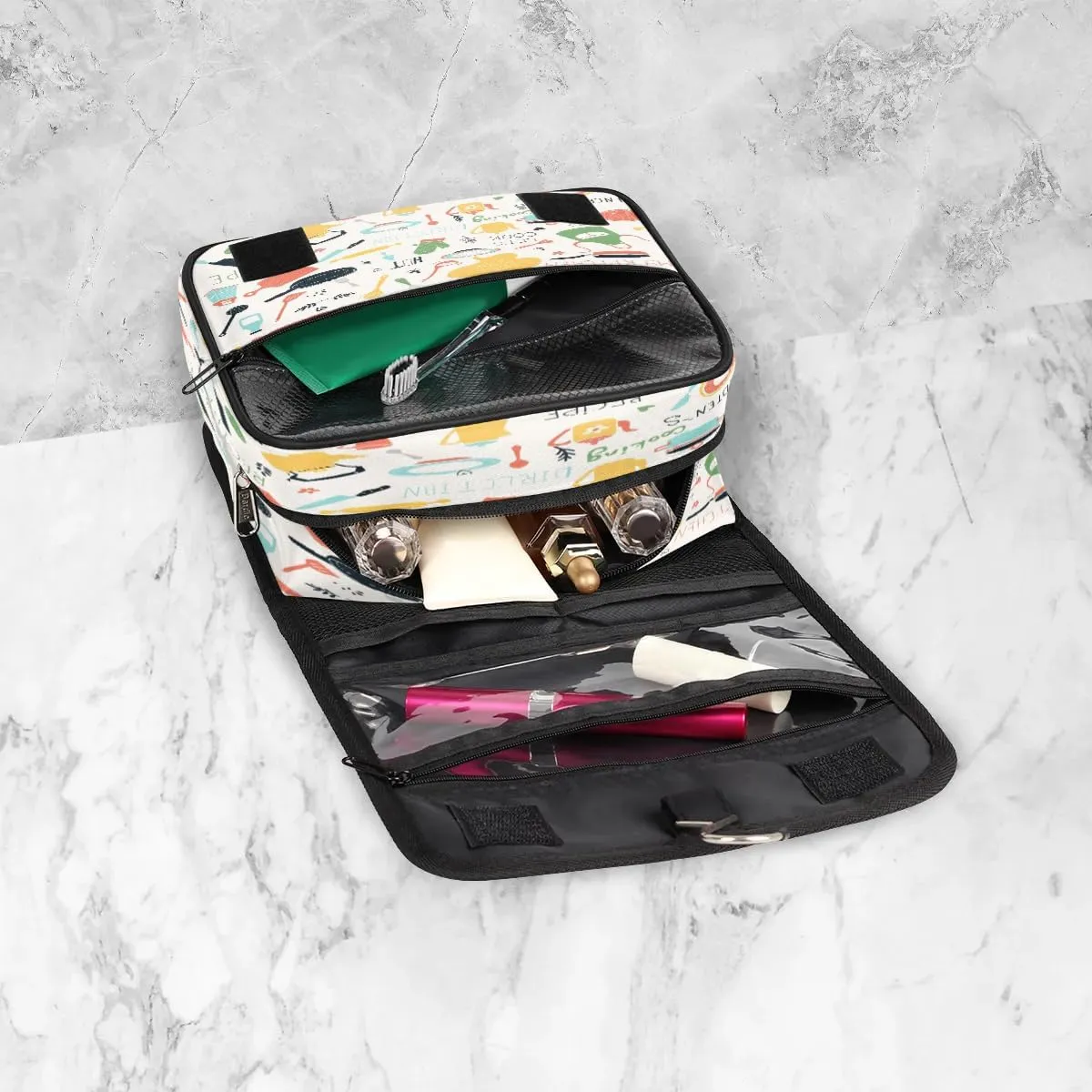Cartoon Kitchenware Print Hanging Toiletry Bag Waterproof Makeup Cosmetic Bag Travel Bag Organizer for Accessories Shampoo Full Sized Container Travel-Essentials Toiletry Bag