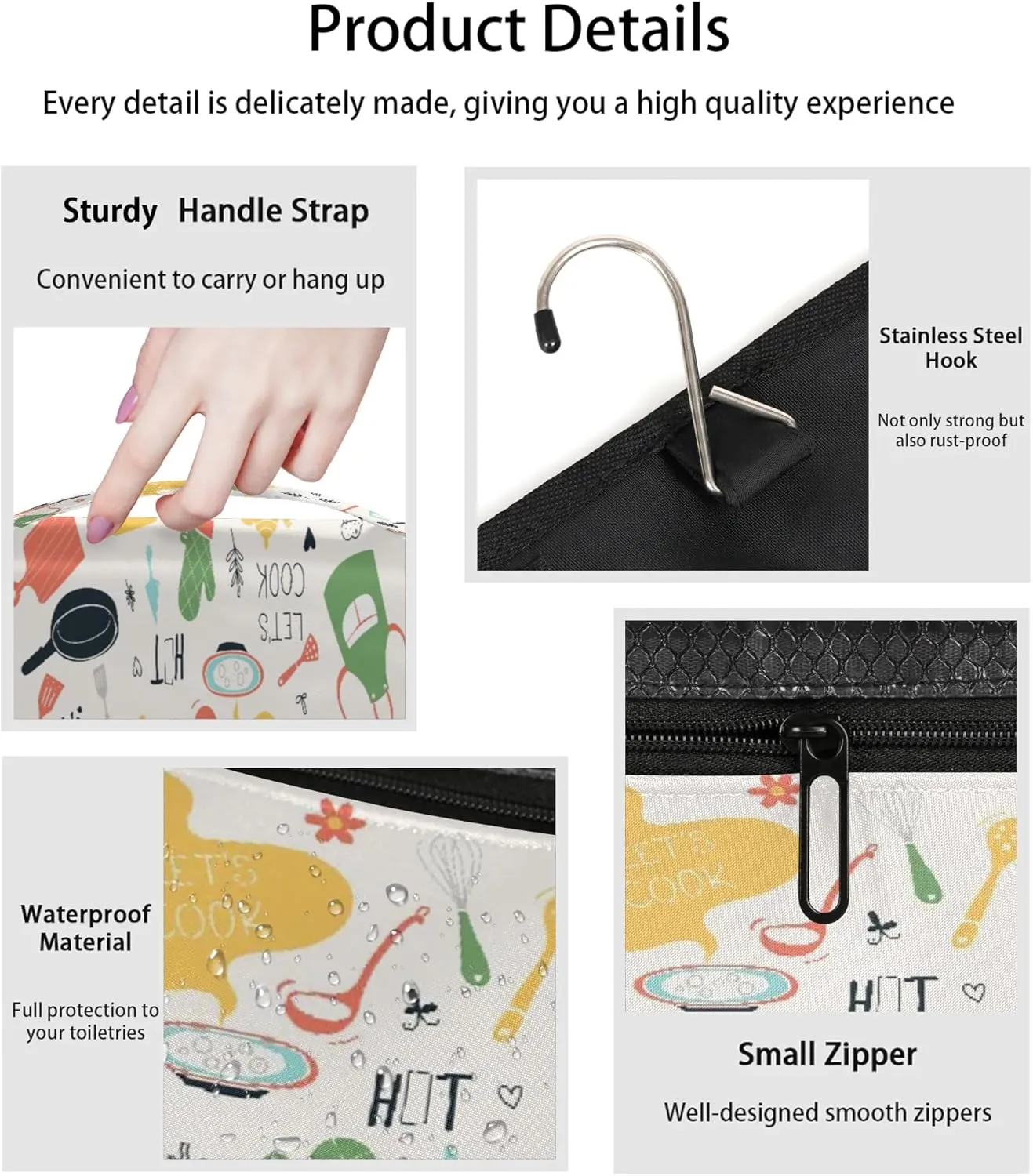 Cartoon Kitchenware Print Hanging Toiletry Bag Waterproof Makeup Cosmetic Bag Travel Bag Organizer for Accessories Shampoo Full Sized Container Travel-Essentials Toiletry Bag