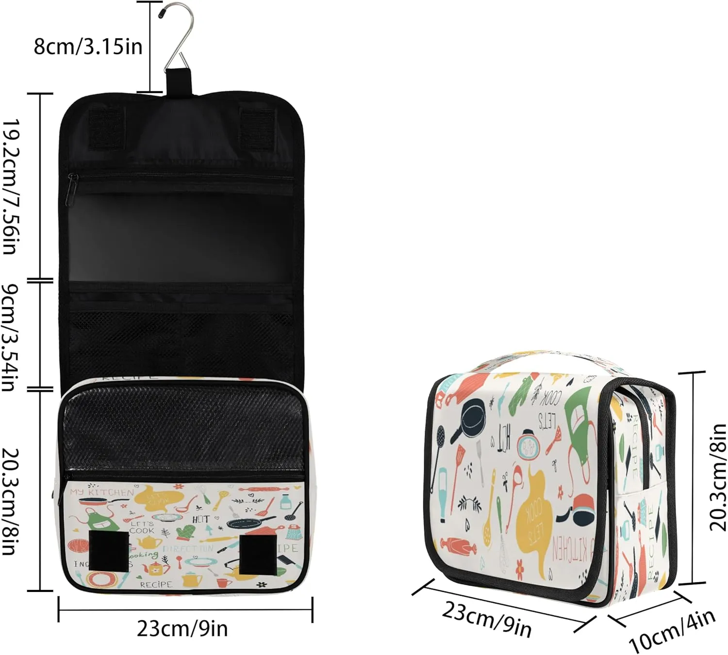 Cartoon Kitchenware Print Hanging Toiletry Bag Waterproof Makeup Cosmetic Bag Travel Bag Organizer for Accessories Shampoo Full Sized Container Travel-Essentials Toiletry Bag