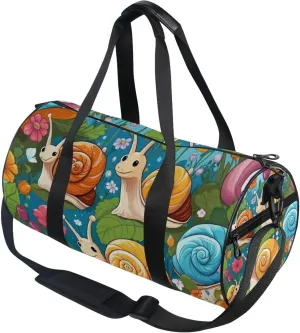 Cartoon Snails and Flowers Gym Duffle Bag Women Men Sports Fitness Bag for Travel Workout Gymnastics Dance Ballet
