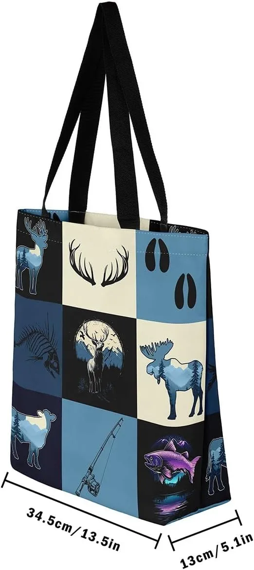 Castle Fairy Animal Canvas Tote Bag Lake Rustic Aesthetic Tote Bag for Adults Shopping Gym 19.7x5.1 Inch