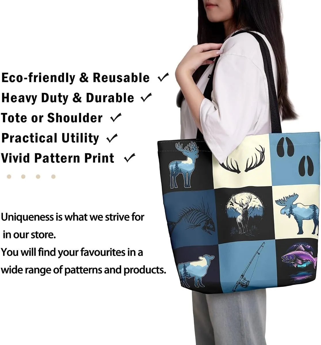 Castle Fairy Animal Canvas Tote Bag Lake Rustic Aesthetic Tote Bag for Adults Shopping Gym 19.7x5.1 Inch