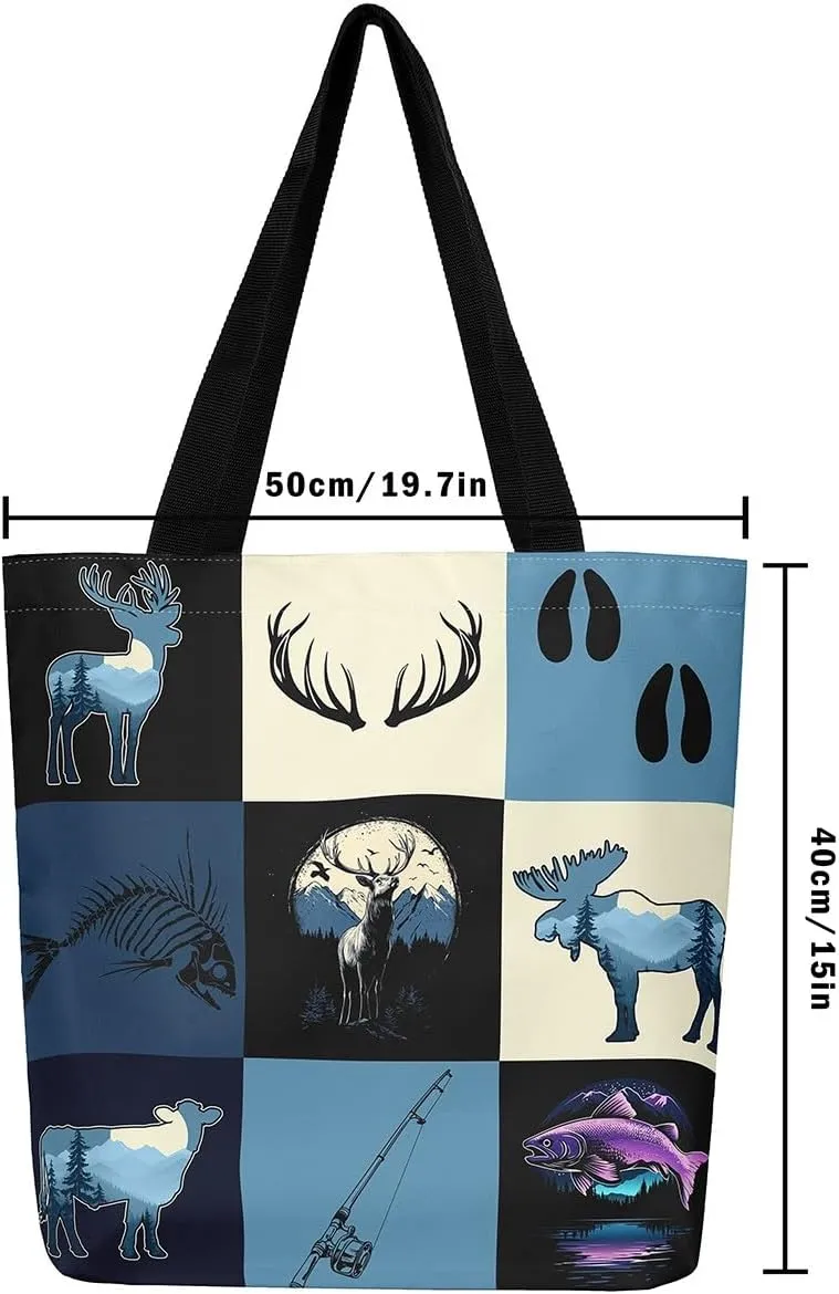 Castle Fairy Animal Canvas Tote Bag Lake Rustic Aesthetic Tote Bag for Adults Shopping Gym 19.7x5.1 Inch