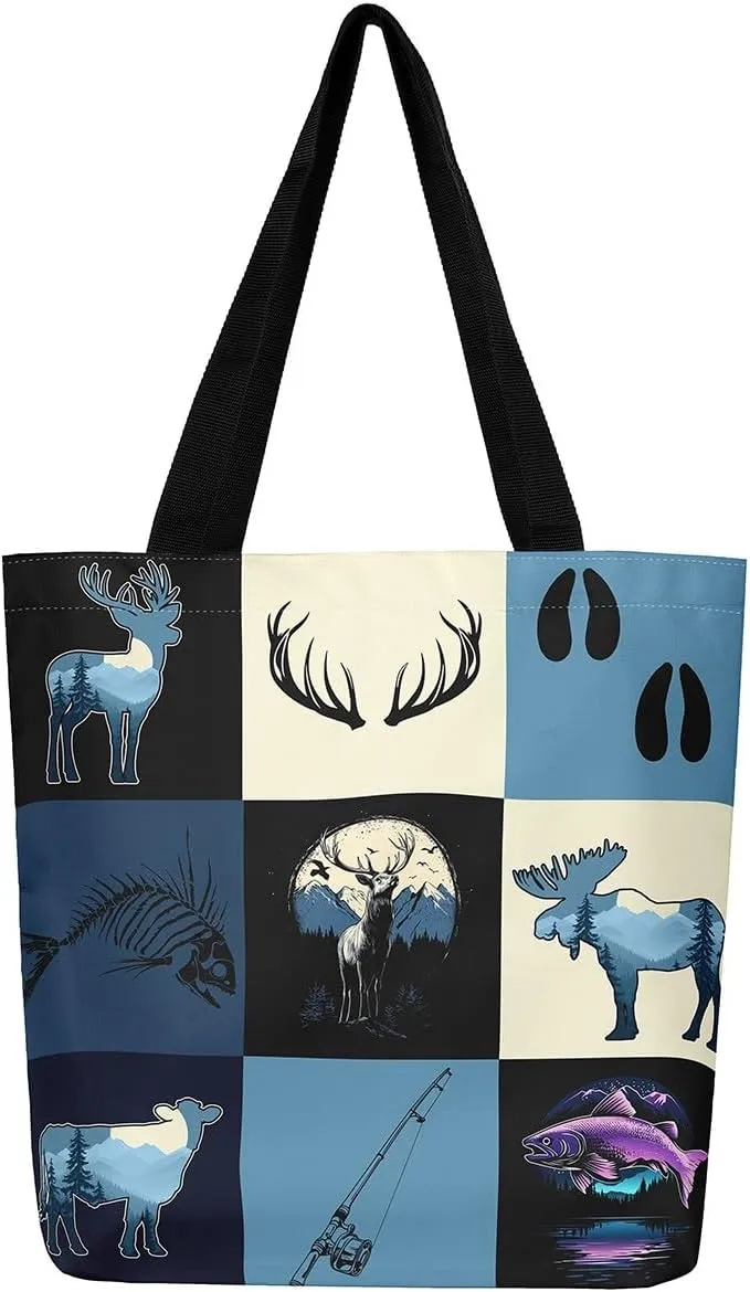 Castle Fairy Animal Canvas Tote Bag Lake Rustic Aesthetic Tote Bag for Adults Shopping Gym 19.7x5.1 Inch