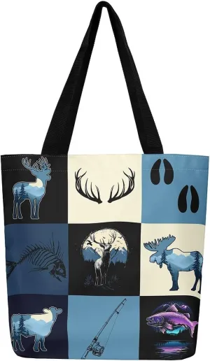 Castle Fairy Animal Canvas Tote Bag Lake Rustic Aesthetic Tote Bag for Adults Shopping Gym 19.7x5.1 Inch