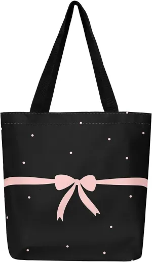 Castle Fairy Cute Bowknot Canvas Tote Bag,Princess Style Reusable Grocery Bag for Women,Large Capacity Shoulder Handbags