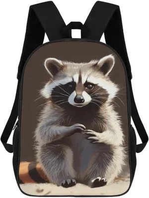 Casual Backpack for Men Women Waterproof Lightweight Daypack Travel Laptop Bag Cute Raccoon