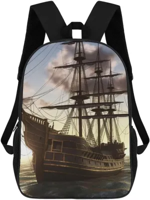 Casual Backpack for Men Women Waterproof Lightweight Daypack Travel Laptop Bag Pirate Ship