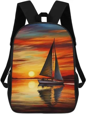 Casual Backpack for Men Women Waterproof Lightweight Daypack Travel Laptop Bag Sunrise Sailing Boat
