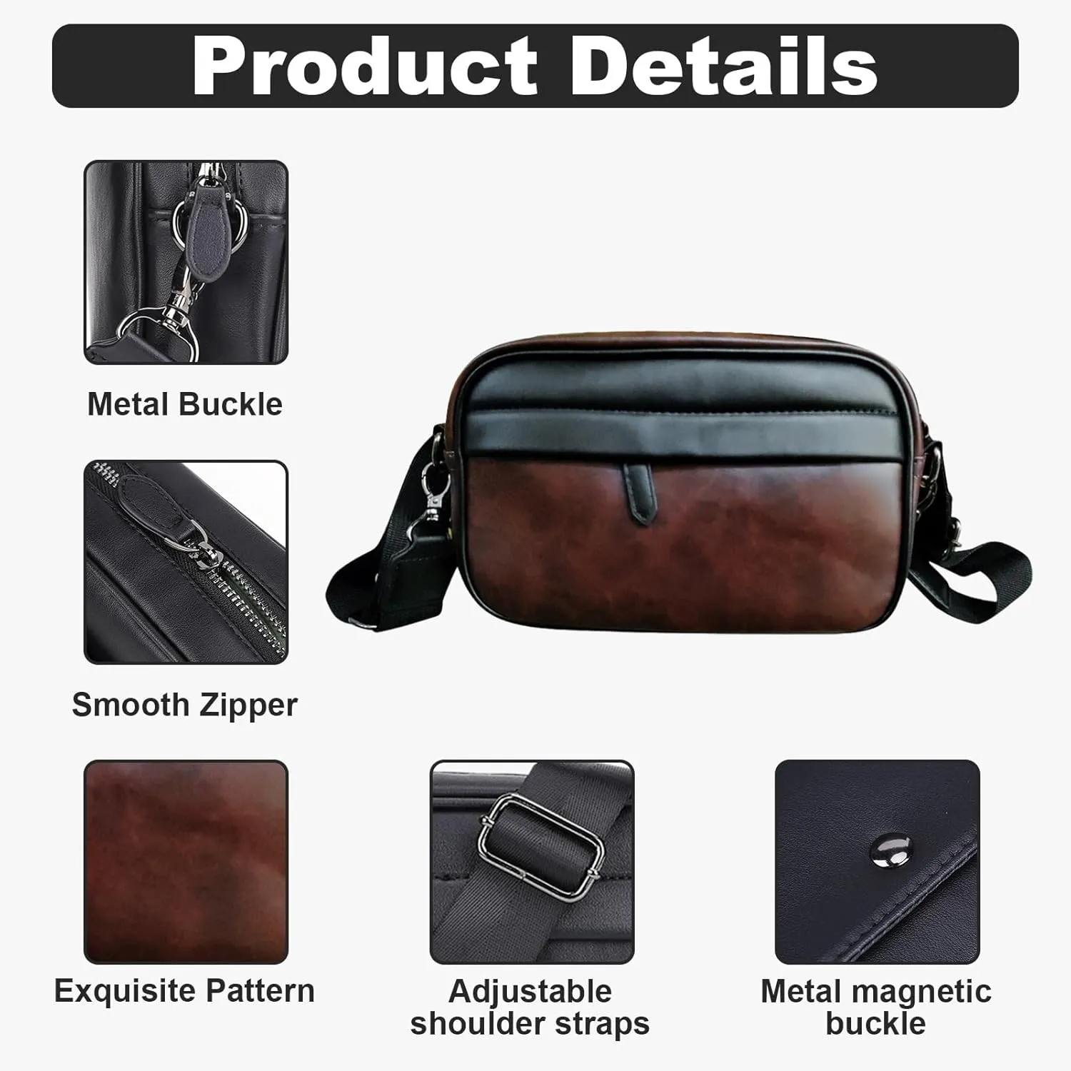 Casual Business Men Shoulder Bag Wide Strap Men Shoulder Crossbody Bag Small Square Plaid Designer for Travel Work