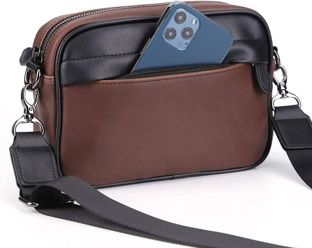 Casual Business Men Shoulder Bag Wide Strap Men Shoulder Crossbody Bag Small Square Plaid Designer for Travel Work