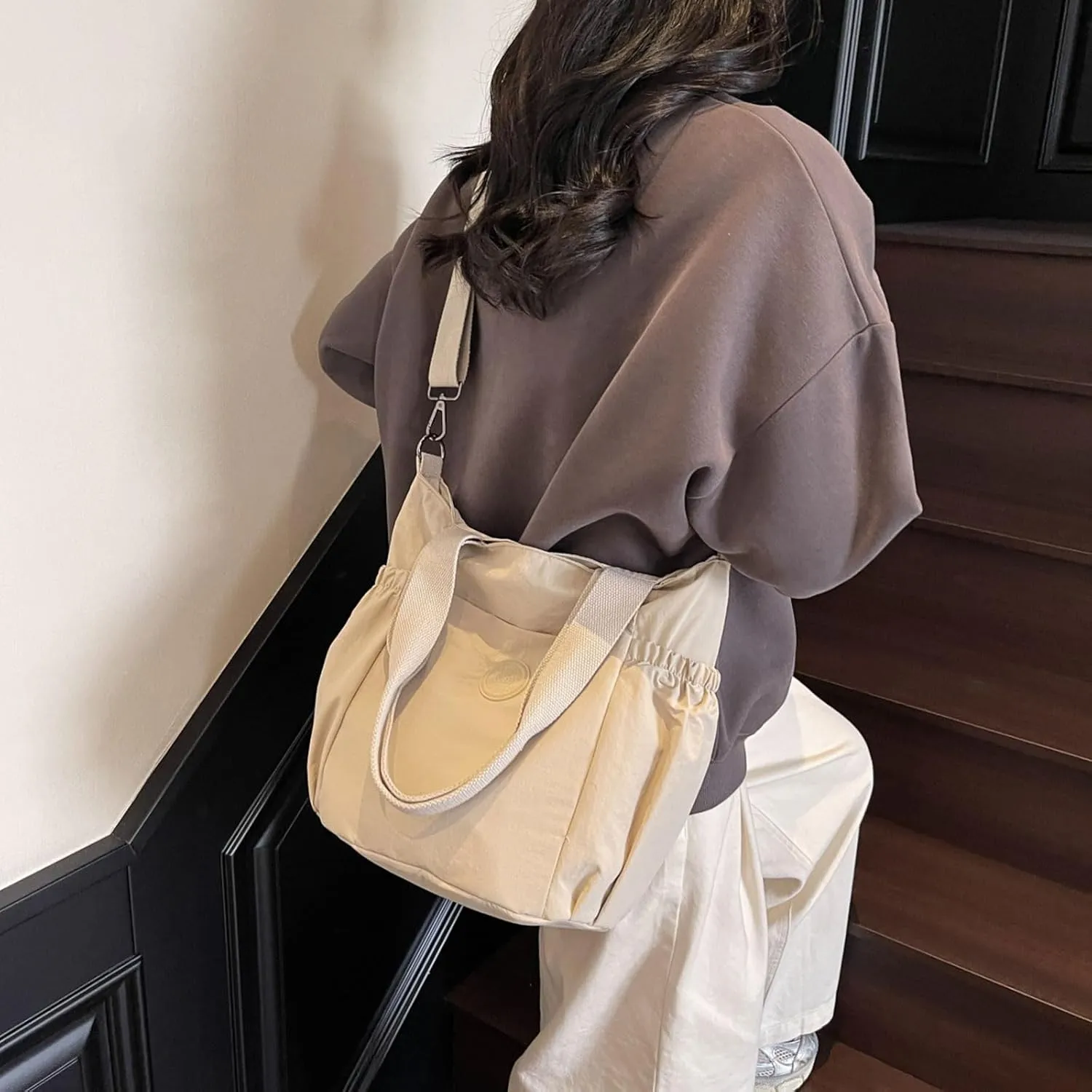 Casual Crossbody Bag Nylon Plain Messenger Bag Hobo Shoulder Bag Travel Daypacks