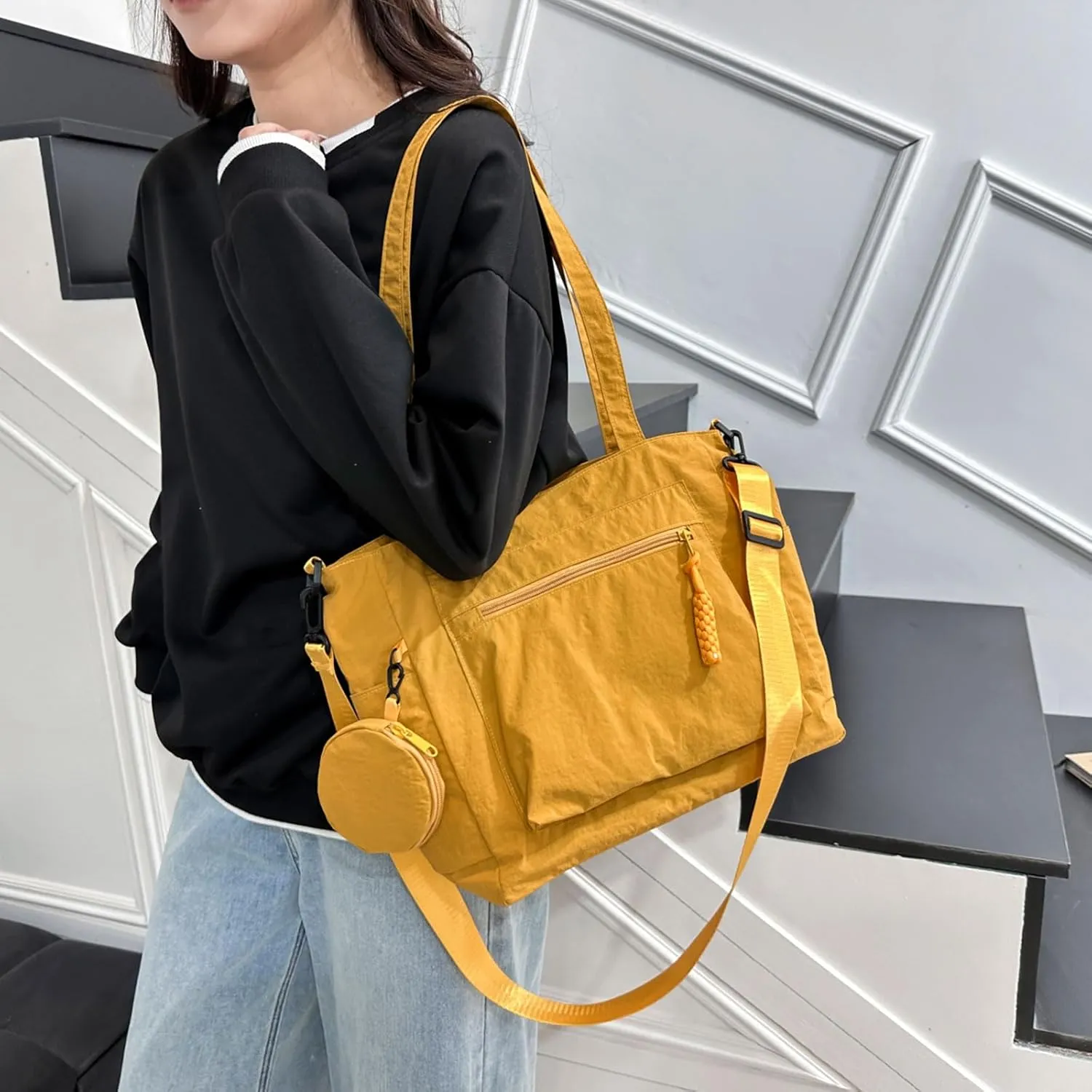 Casual Crossbody Bag Nylon Plain Messenger Bag Hobo Shoulder Bag Travel Daypacks