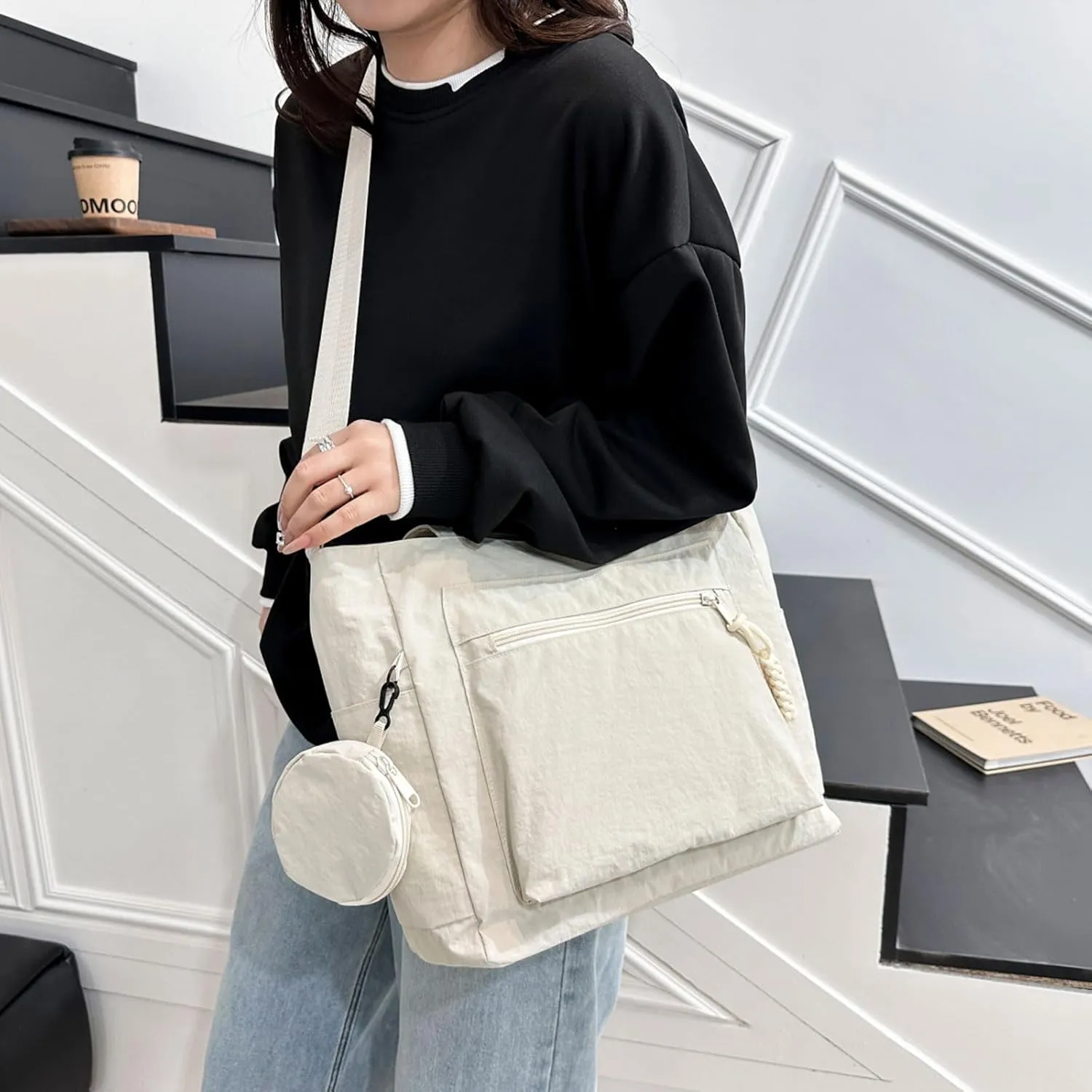 Casual Crossbody Bag Nylon Plain Messenger Bag Hobo Shoulder Bag Travel Daypacks