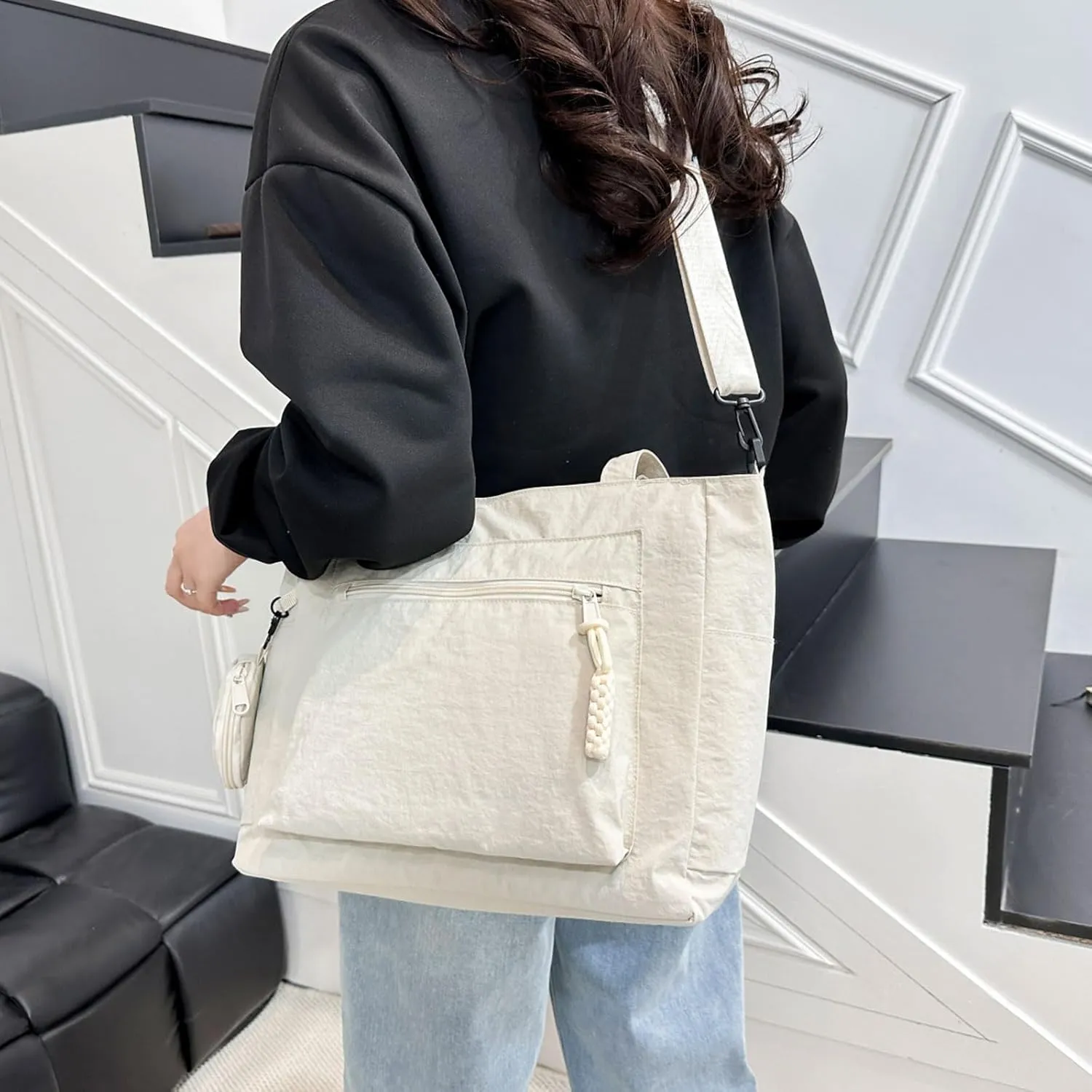Casual Crossbody Bag Nylon Plain Messenger Bag Hobo Shoulder Bag Travel Daypacks