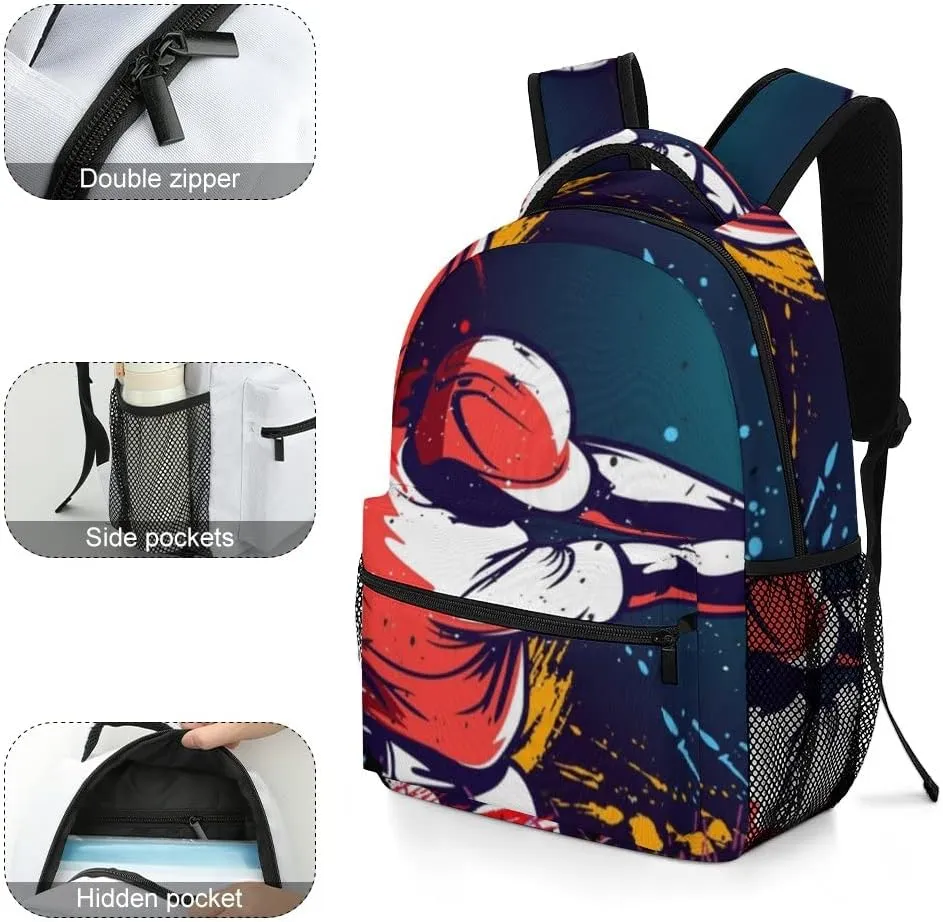 Casual Daypacks Backpacks Laptop Backpack Baseball Player Cool Work Bussiness School Students Bookbag Travel Hiking Gym Bags Waterproof Lightweight Women Men 16.5x12x6 Inch