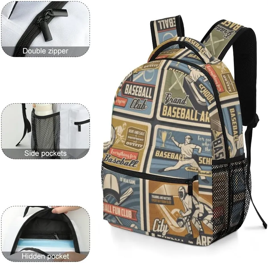 Casual Daypacks Backpacks Laptop Backpack Baseball Player Vintage Work Bussiness School Students Bookbag Travel Hiking Gym Bags Waterproof Lightweight Women Men 16.5x12x6 Inch