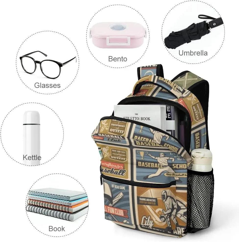 Casual Daypacks Backpacks Laptop Backpack Baseball Player Vintage Work Bussiness School Students Bookbag Travel Hiking Gym Bags Waterproof Lightweight Women Men 16.5x12x6 Inch