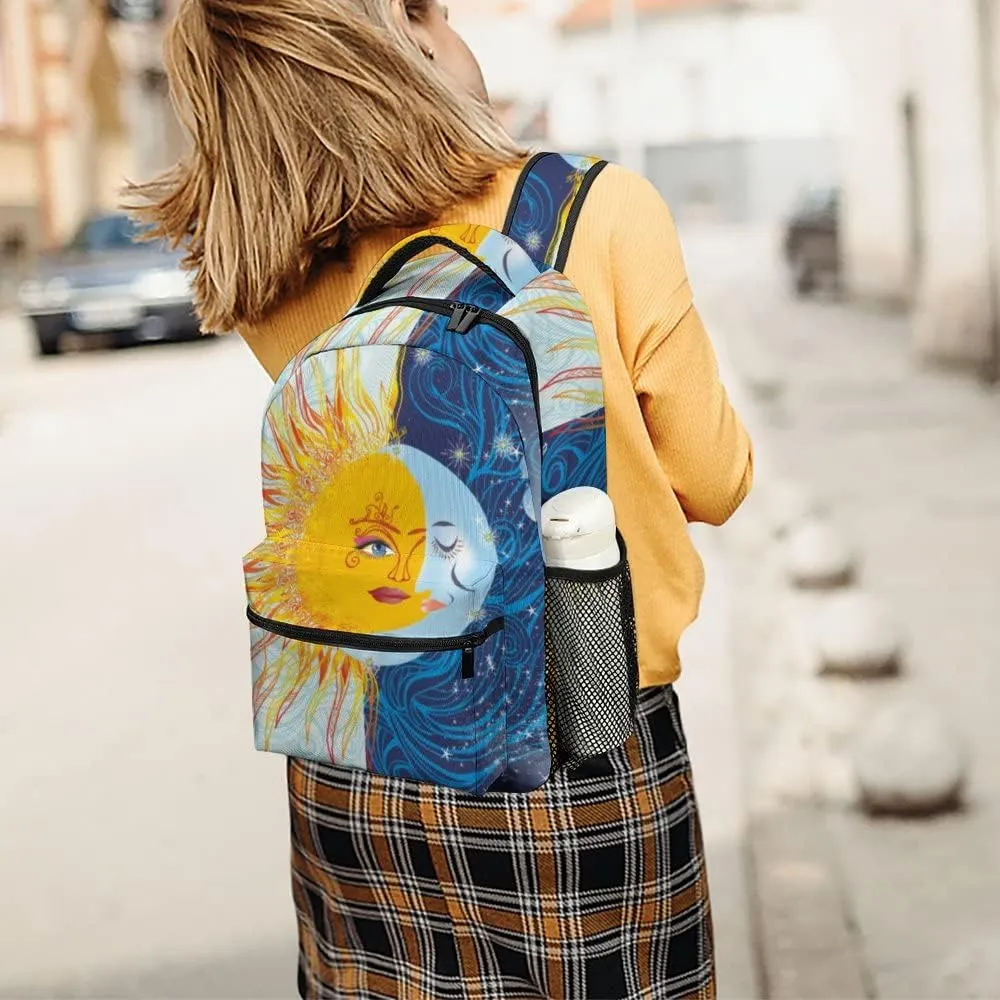 Casual Daypacks Backpacks Laptop Backpack Day Night Sun Moon Yellow Work Bussiness School Students Bookbag Travel Hiking Gym Bags Waterproof Lightweight Women Men 16.5x12x6 Inch